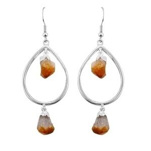 Brazilian Citrine Drop Earrings in Silvertone